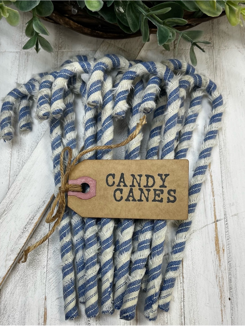 Handmade Blue & White Fabric Candy Canes - Holiday Decor
